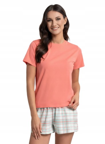 MORAJ-Dwuczesciowa-Pizama-Damska-z-Bawelny-Koralowy-T-shirt-i-Szorty